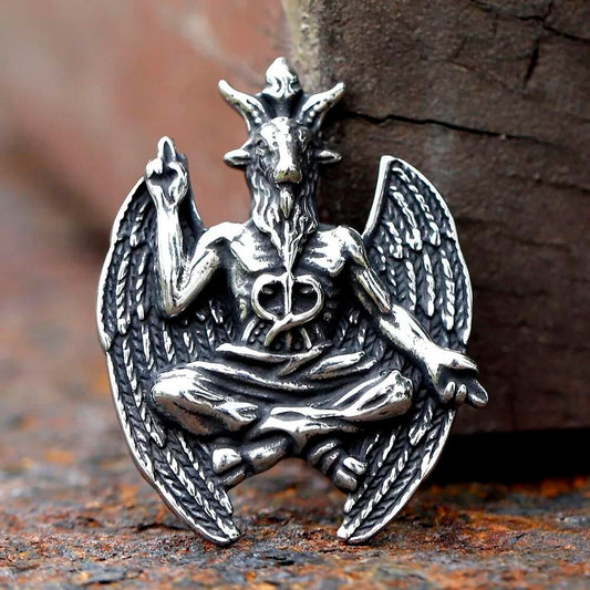 Baphomet Pendant Necklace, Silver Gothic Jewelry with Winged Goat Design