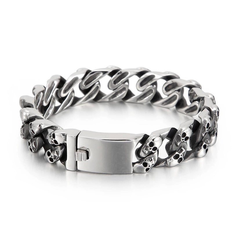 15mm Skull Bone Cuban Charm Bracelet For Men Punk Street Culture Fashion Jewelry