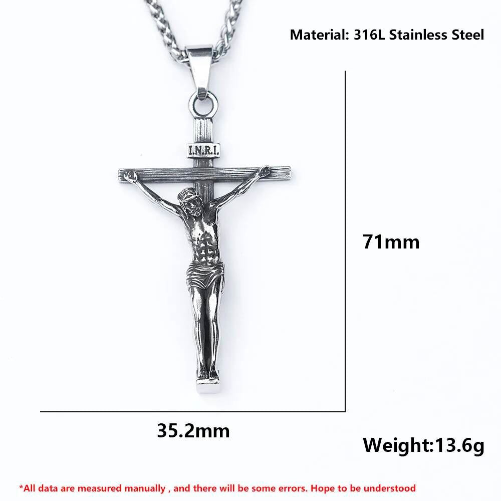 Men's 316L Stainless Steel Jesus Cross Pendant Necklace Religious Punk Jewelry