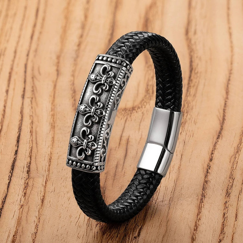 Black Braided Leather Bracelet with Green Jade Beads - Stylish Multi-Layer Magnetic Clasp Jewelry for Casual Wear and Gifts Style-B
