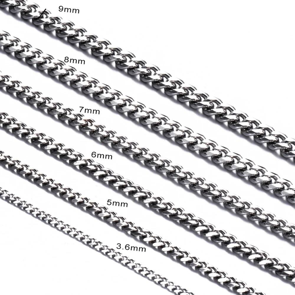1Pc Size 3mm-9mm Miami Curb Cuban Link for Men Women Stainless Steel Mens Jewelry Hip Hop Chain