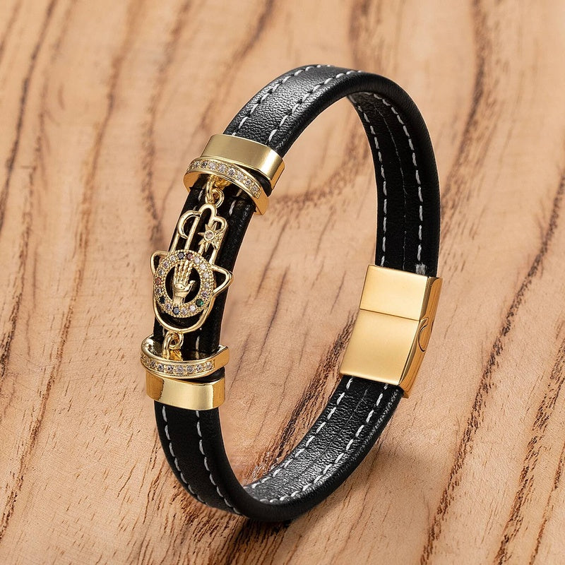Men's Black Leather Infinity Knot Bracelet for Timeless Gifts Style-F