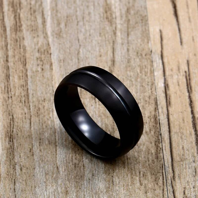 Matte Black Stainless Steel Band Ring Minimalist Unisex Jewelry