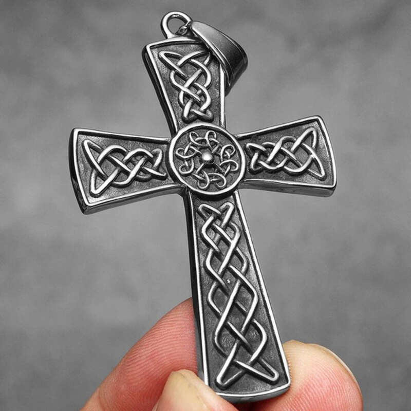 Celtic Cross Pendant Necklace, Elegant Silver Religious Jewelry with Intricate Knot Design