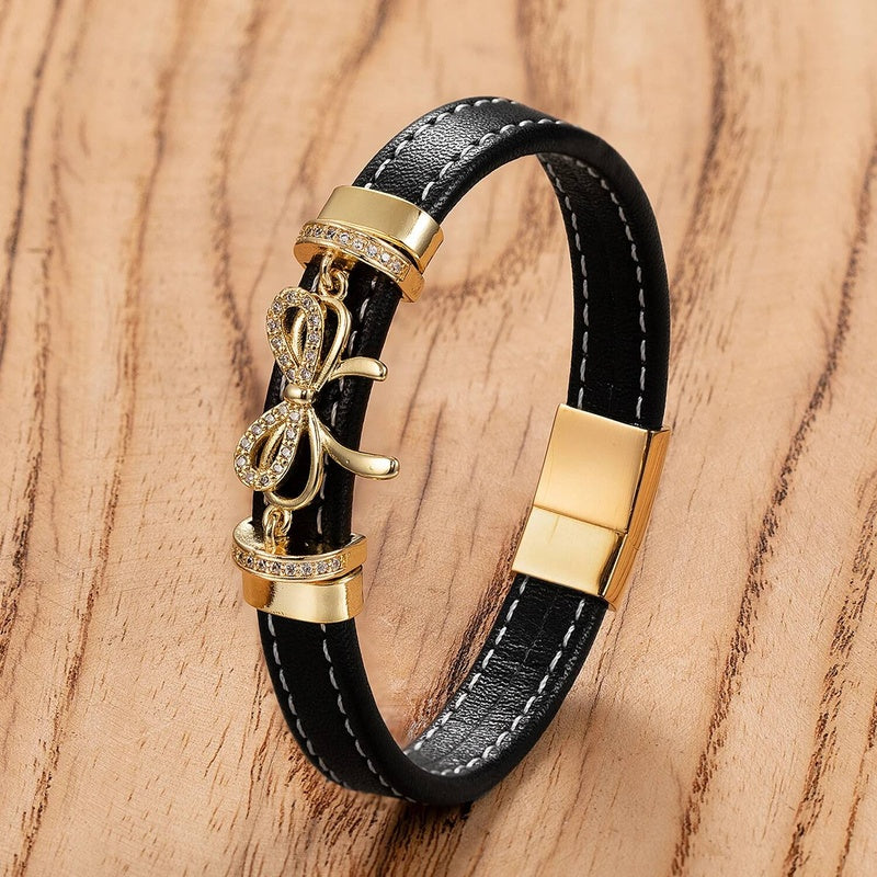 Men's Black Leather Panther Head Bracelet for Bold Gifts Style-B