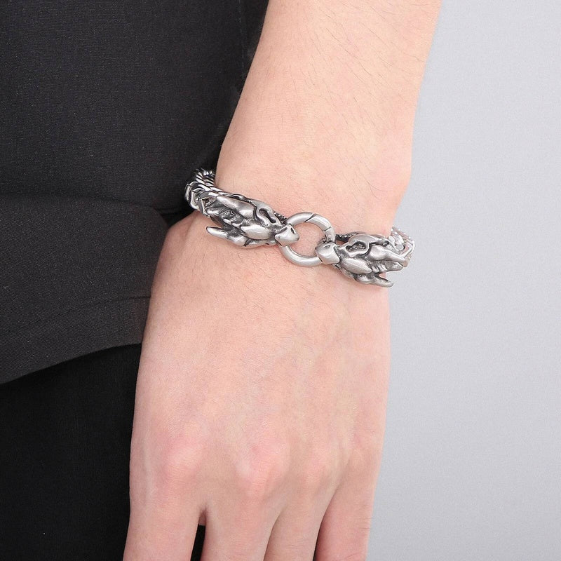 8mm Dinosaur Skull Bone Bracelet Men Stainless Steel Fashion Mesh Chain Jewelry