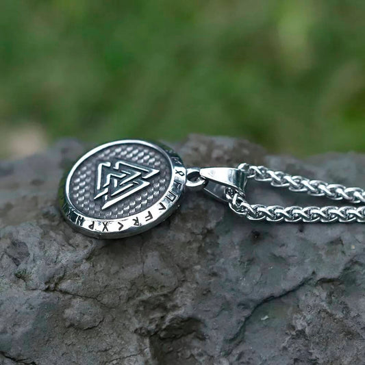 Viking Rune Pendant Necklace - Stainless Steel Norse Symbol Amulet for Men