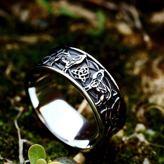 Viking Celtic Wolf Knot Ring – 316L Stainless Steel Unisex Amulet