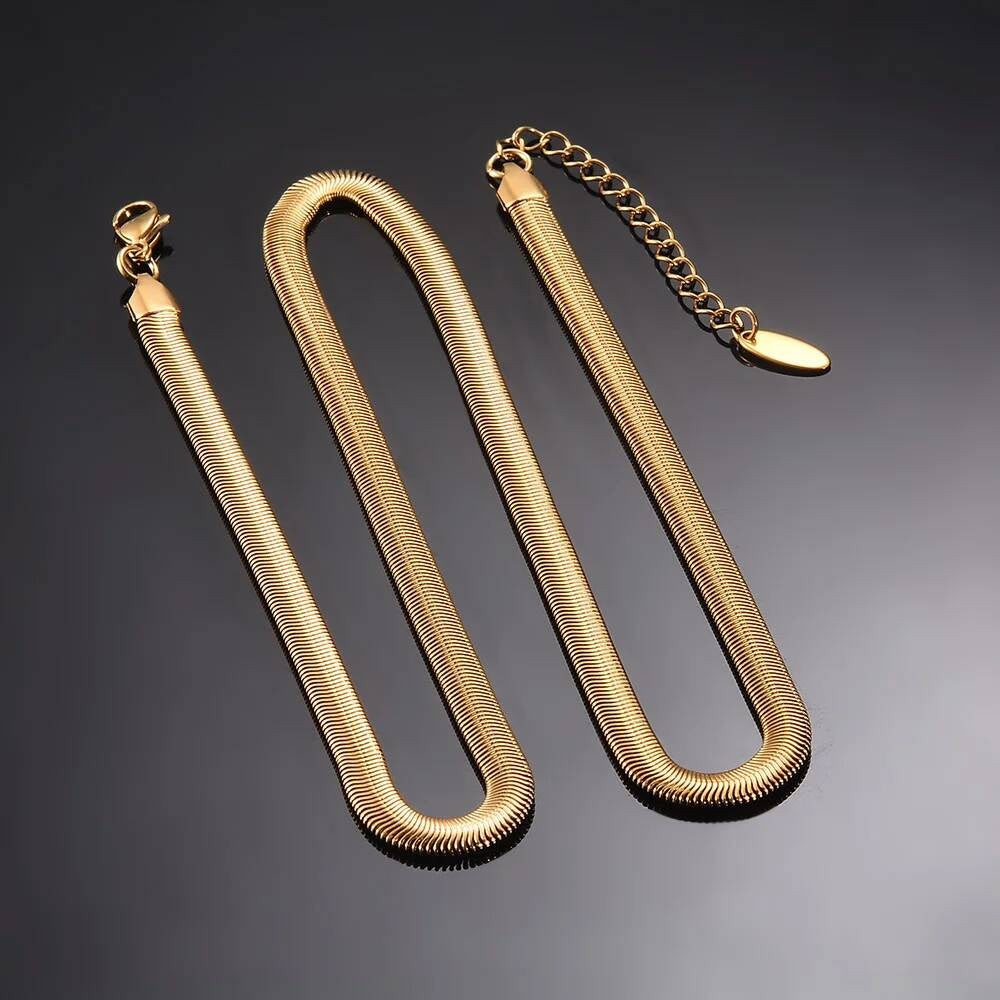 1 piece Width 5mm Chain Necklace for Men Women Stainless Steel Flat Snake Solid Chains Length 50cm+5 extension Gold