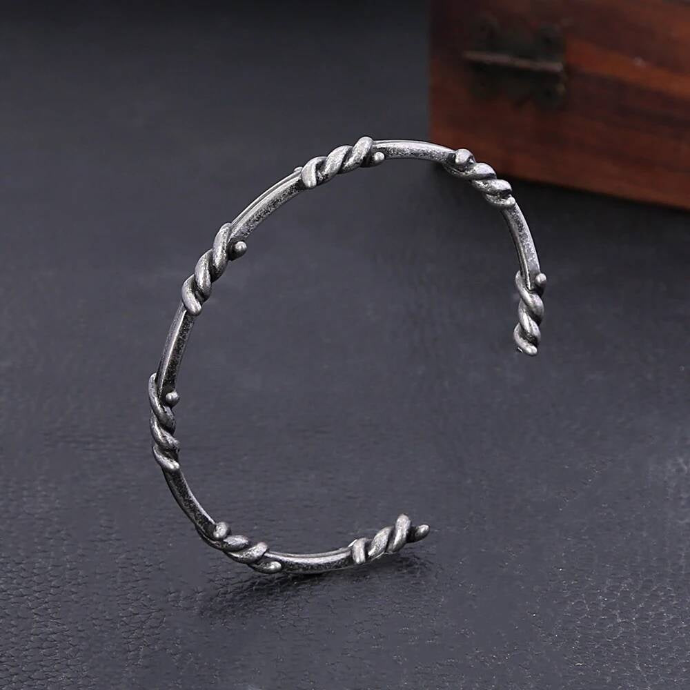 Vintage Twisted Rope Cuff Bracelet – 316L Stainless Steel Open Bangle for Men