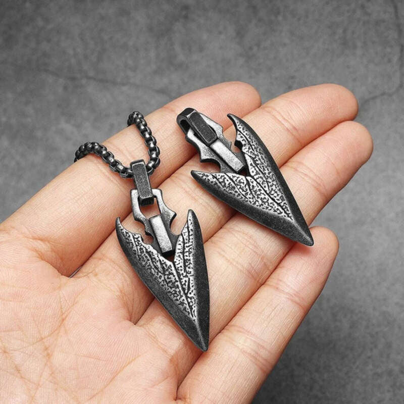 Arrowhead Pendant Necklace, Dark Tribal-Inspired Jewelry with Intricate Detailing