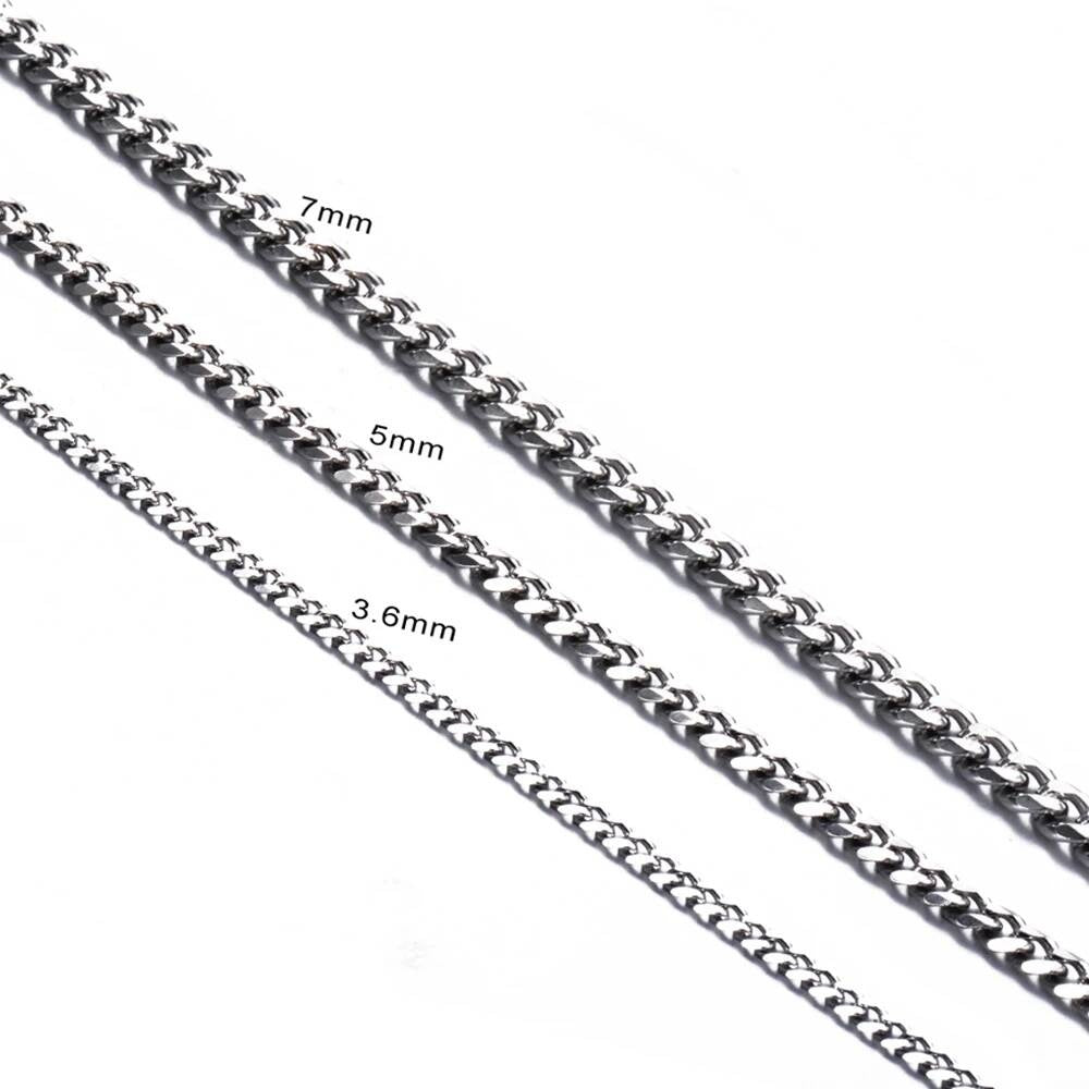 1 piece Size 3.6mm/5mm/7mm Men's Stainless Cuban Link Chain Bracelet Necklace Steel Gold Black Color Male Jewelry