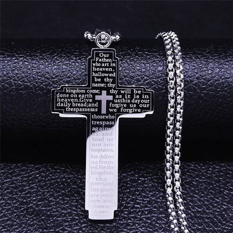 316L Stainless Steel Cross Necklace Men For Jesus Chain Pendant Protect Jewelry Religion Accessories Male Silver