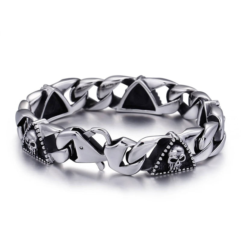 Dark Gothic Skull Chain Bracelet For Men Boy 316L Stainless Steel Jewelry