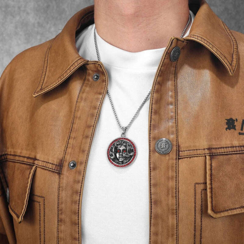 316L Stainless Steel Medusa Pendant Necklace with Red Gemstone Eyes – Greek Mythology Jewelry