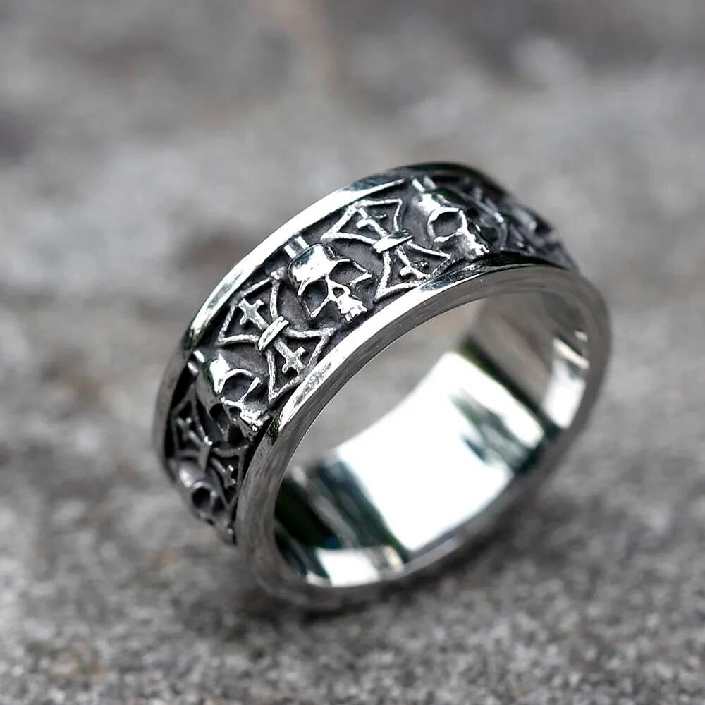 Ares Skull Ring - Viking War God Stainless Steel Gothic Jewelry for Men A STYLE