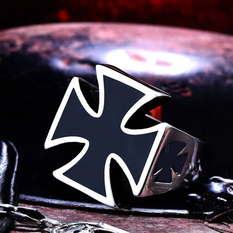 Iron Cross Stainless Steel Ring – Gothic Punk Biker Statement Jewelry