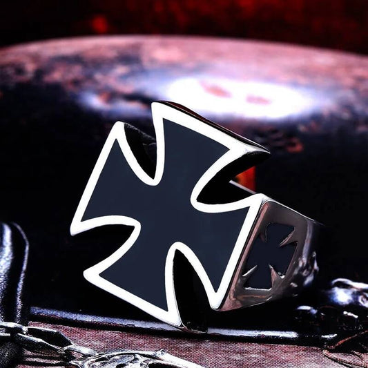 Iron Cross Stainless Steel Ring – Gothic Punk Biker Statement Jewelry