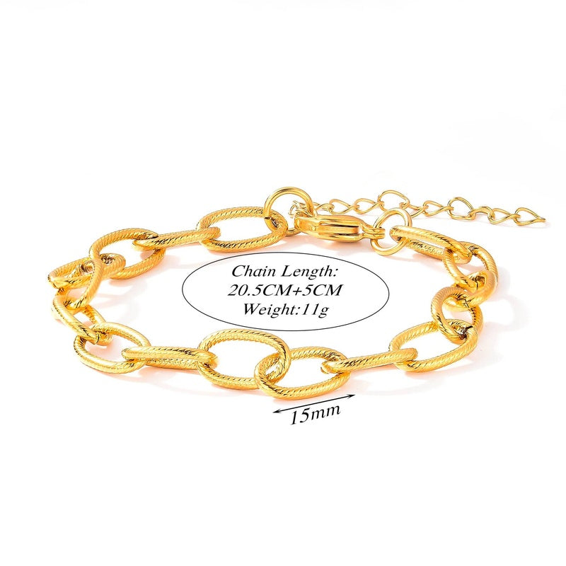 Stainless Steel Chunky Link Chain Bracelet For Women Gold Plated Waterproof Hip-hop Rock Style Women's Bracelets 20cm+5cm