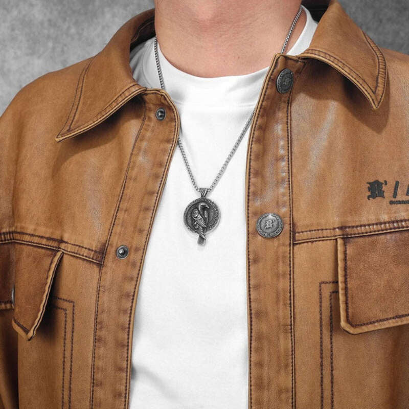 316L Stainless Steel Viking Raven Rune Pendant Necklace – Norse Amulet for Men