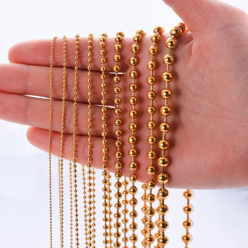 1Pc Gold Color Stainless Steel Round Ball Link Chain Necklace Length 15cm-100cm