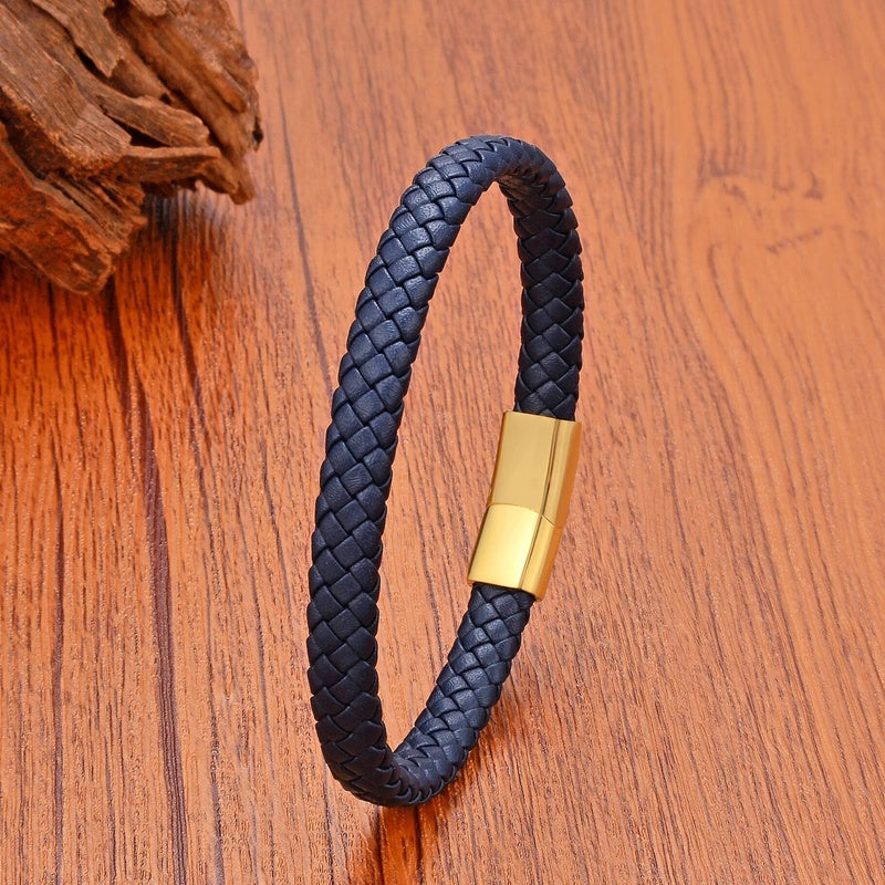 Black Braided Leather Bracelet with Green Jade Beads - Stylish Multi-Layer Magnetic Clasp Jewelry for Casual Wear and Gifts Style B-Gold
