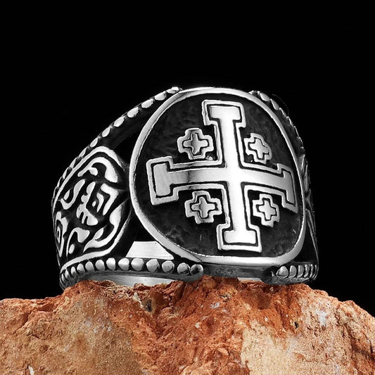 Crusader Cross Ring 316L Stainless Steel Punk Rock Jewelry for Men