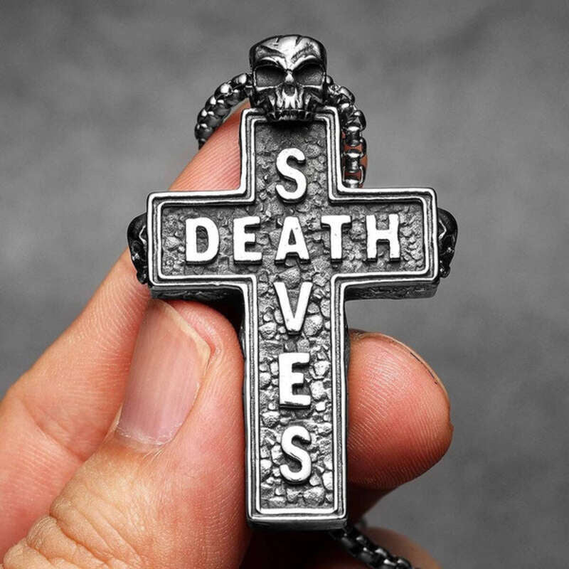 316L Stainless Steel “Death Saves” Skull Cross Pendant Necklace