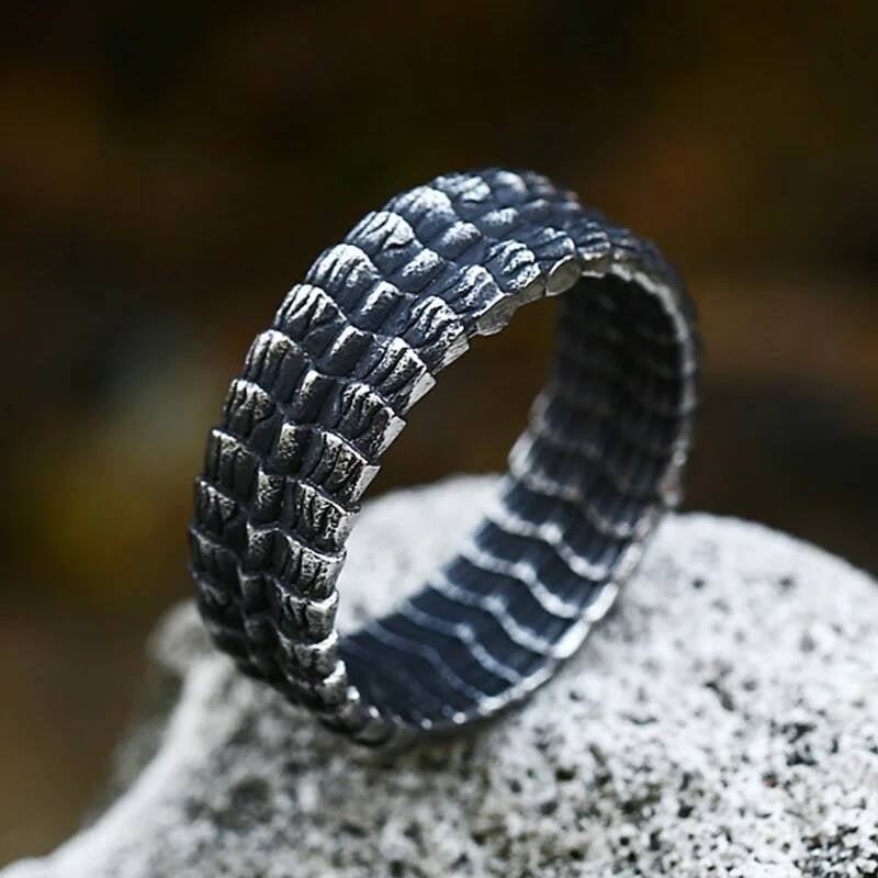 Vintage Viking Dragon Scale Ring – 316L Stainless Steel Unisex Amulet Band Style A