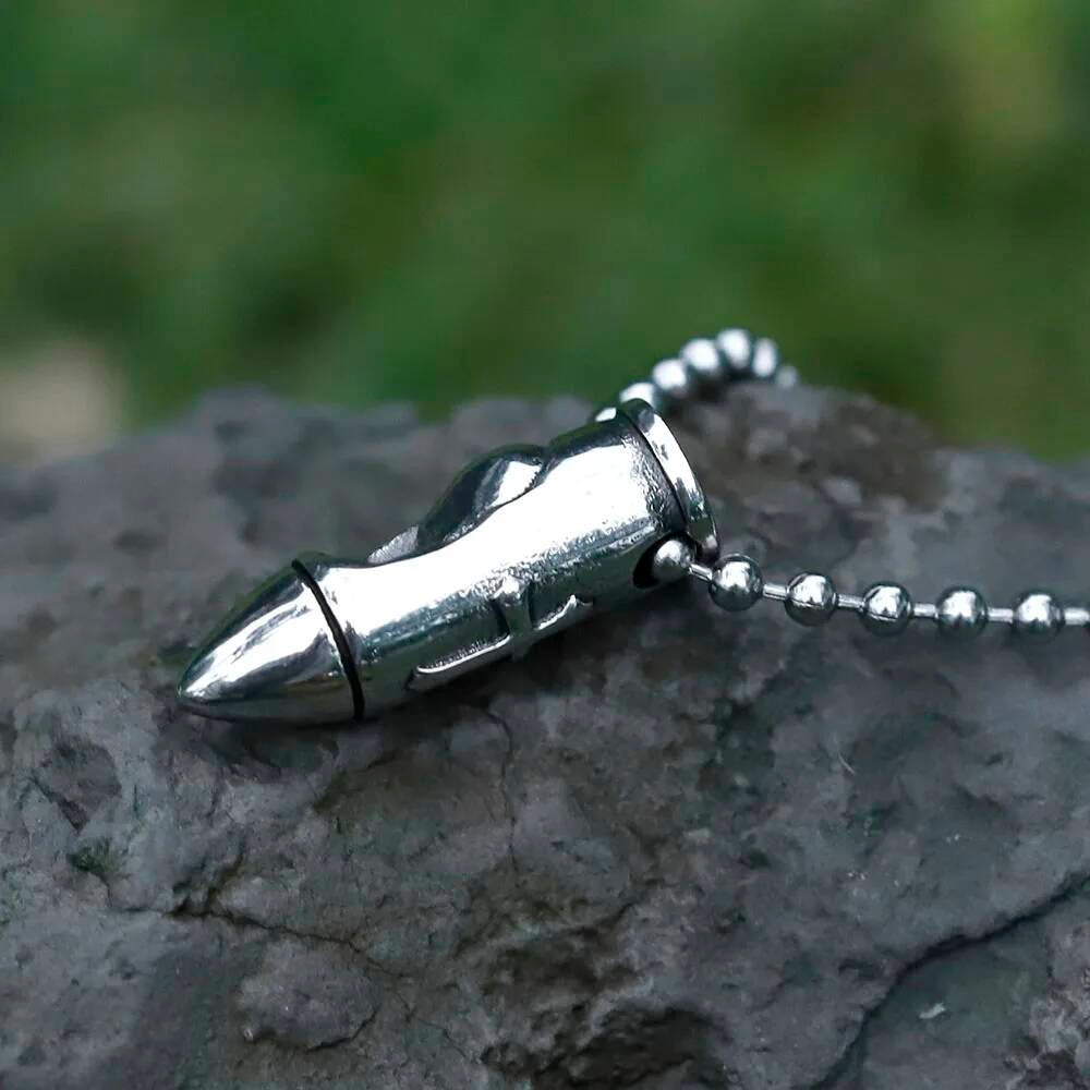 316L Stainless Steel Bullet Skull Pendant Necklace Gothic Biker Jewelry
