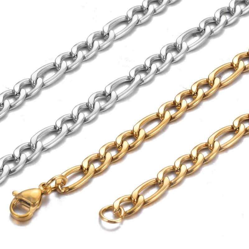 1 piece Stainless Steel Figaro Necklace 3mm-7.5mm Curban Link Chain for Men Women Length 21cm-75cm