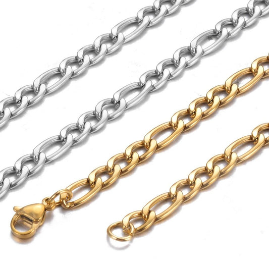 1 piece Stainless Steel Figaro Necklace 3mm-7.5mm Curban Link Chain for Men Women Length 21cm-75cm