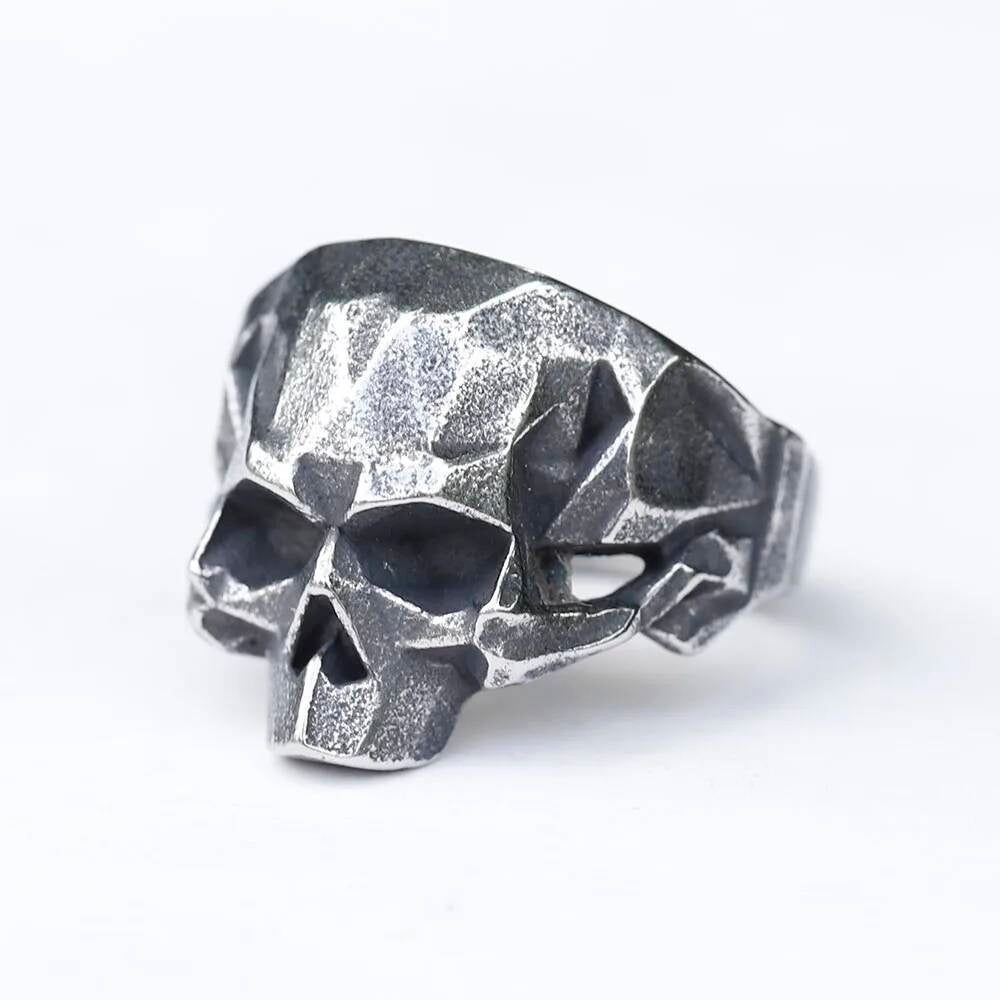 Retro Geometry Skull Ring – 316L Stainless Steel Biker-Hip Hop Statement Band