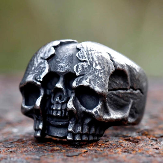 Skull-in-Skull Stainless Steel Ring – 316L Gothic Dual Skull Statement Band