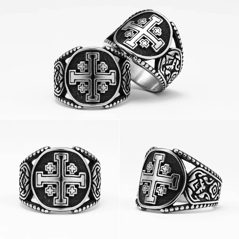 Crusader Cross Ring 316L Stainless Steel Punk Rock Jewelry for Men