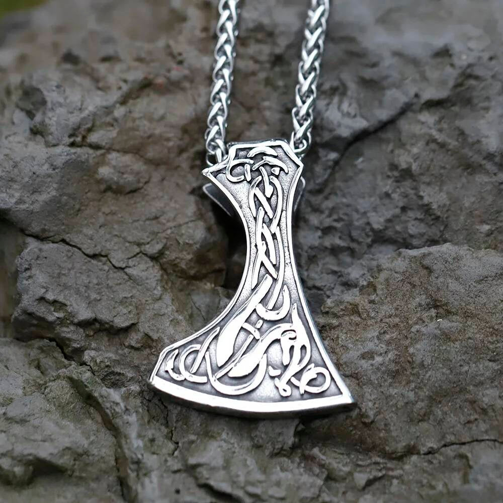 Viking Axe Pendant Necklace – Nordic Stainless Steel Norse Jewelry