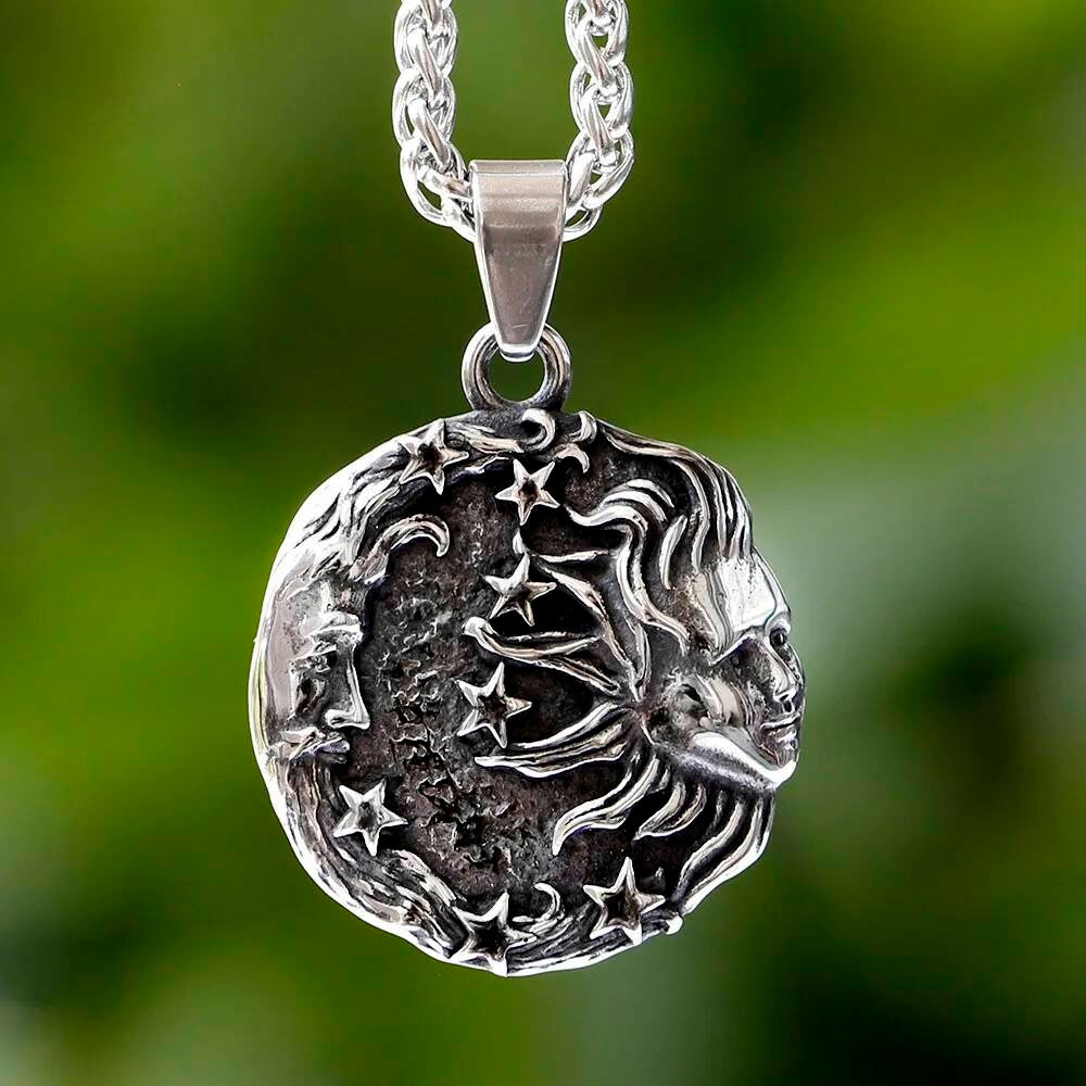 Sun and Moon Pendant Necklace – Stainless Steel Celestial Jewelry