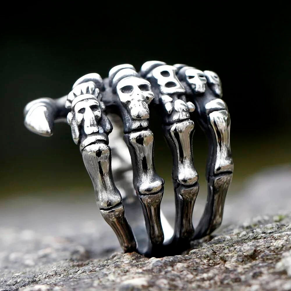 Caarium Finger Skull Ring - Gothic Stainless Steel Men's Fashion Jewelry