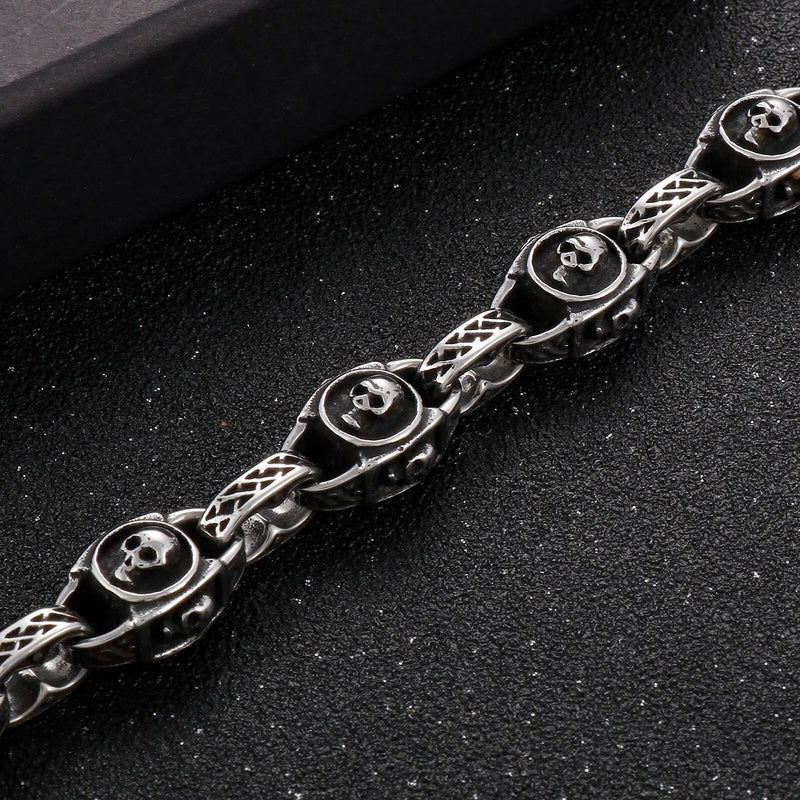 14mm Punk Skull Charm Bracelet Men Stainless Steel 316L Boyfriend Gift