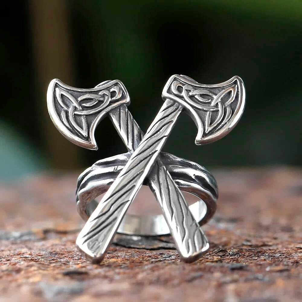 Celtic Wolf Axe Ring – 316L Stainless Steel Norse Amulet Band