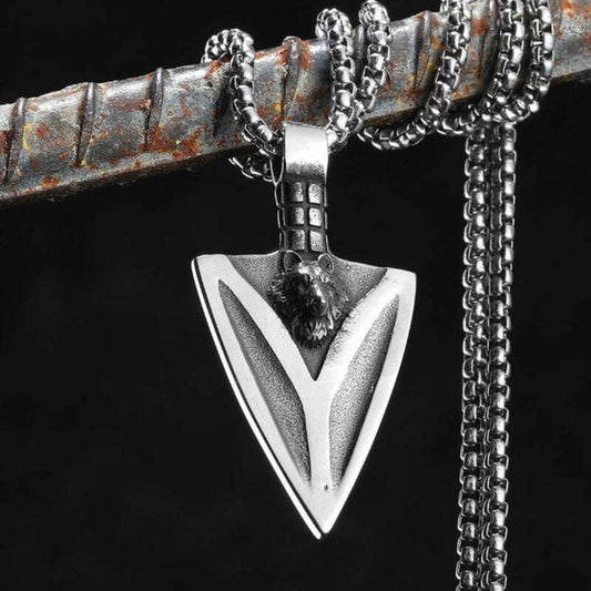Wolf Head Arrowhead Pendant – Norse Stainless Steel Warrior Necklace