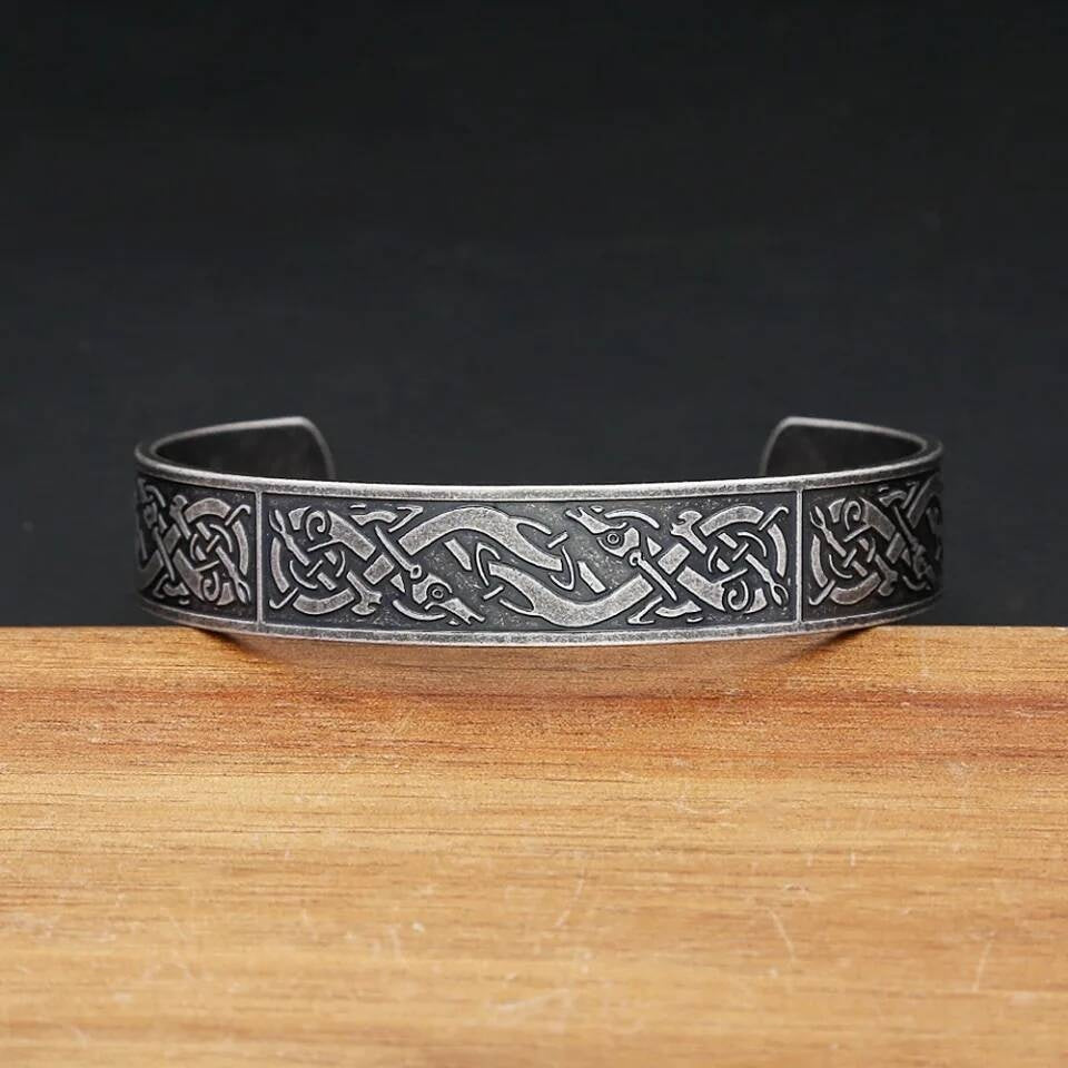 Celtic Dragon Bracelet – Norse Viking Stainless Steel Cuff Bangle