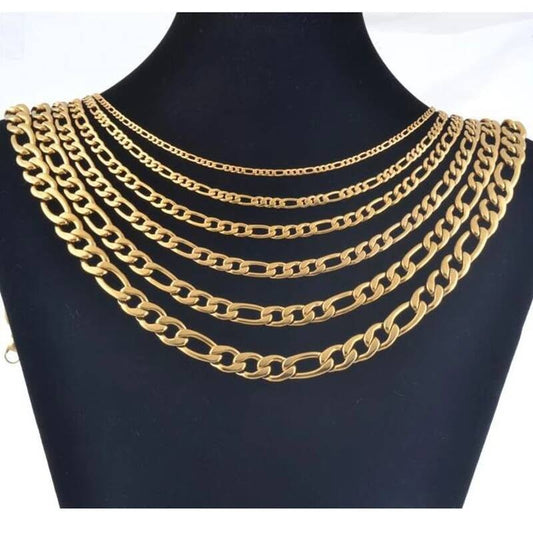 1 piece 8-40 Inches Gold Color Necklace 3-7.5MM Stainless Steel Figaro Link Chain for Men Women