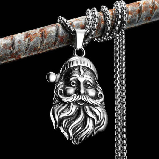 316L Stainless Steel Santa Claus Head Pendant Necklace