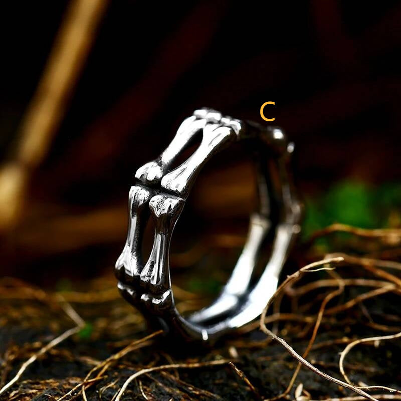 Skeleton Hand Ring – Gothic Punk Stainless Steel Skull Bone Adjustable Band