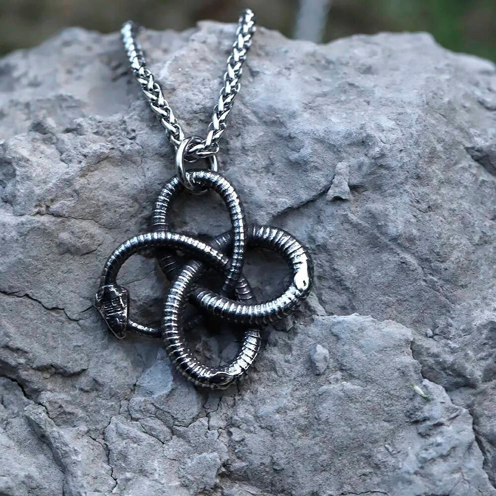 Interwoven Serpents Knot Pendant – Stainless Steel Snake Amulet Necklace