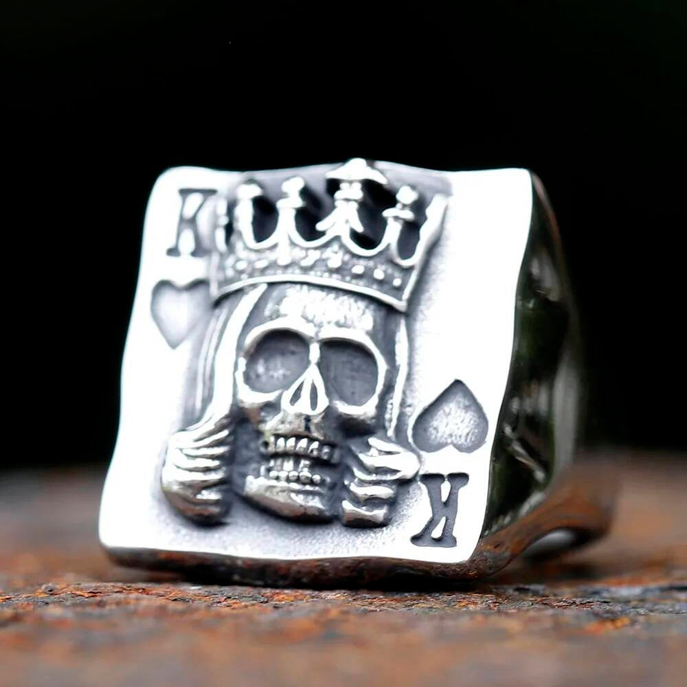 Crown Skull & Poker Ring - Royal Gothic Stainless Steel Men's Punk Jewelry