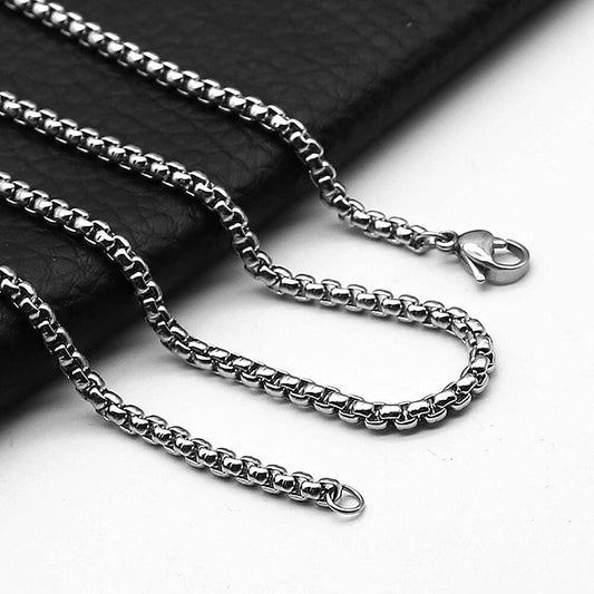 1Pc Square Rolo Stainless Steel Chain Round Box Necklace Men Women Width 2mm-5mm