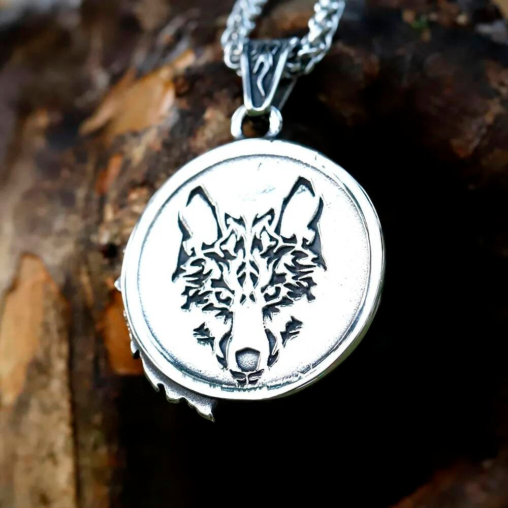 316L Stainless Steel Norse Viking Wolf Pendant Necklace for Men