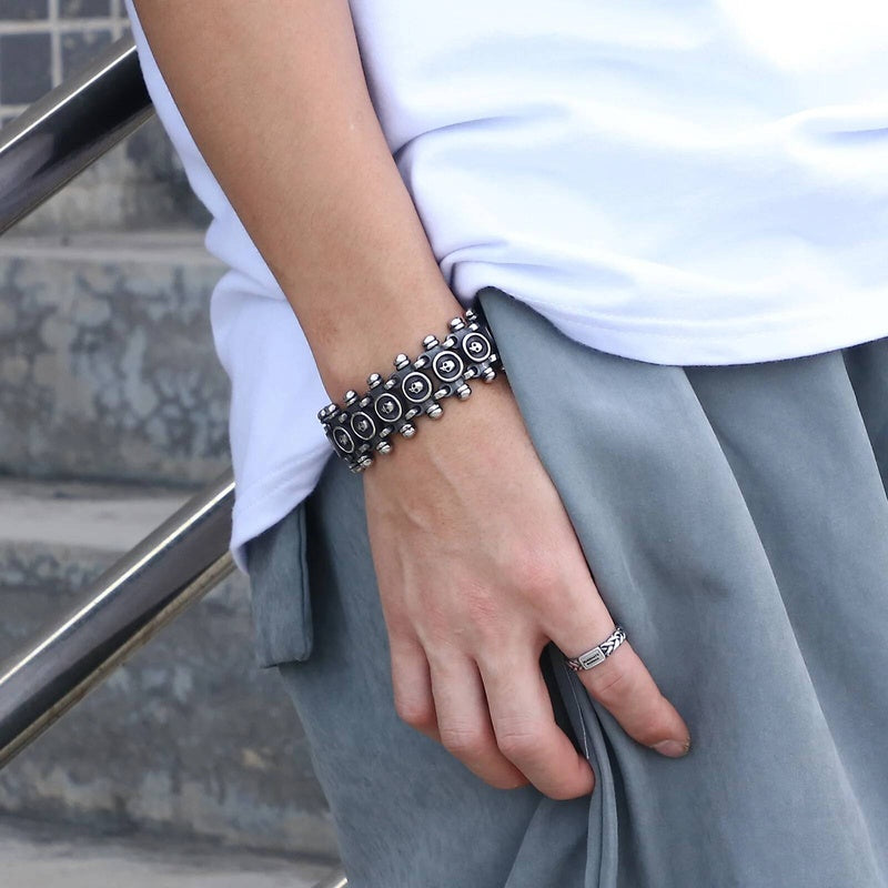 Skull Charm Link Chain Bracelet Men Stainless Steel Punk Biker Travel Jewelry